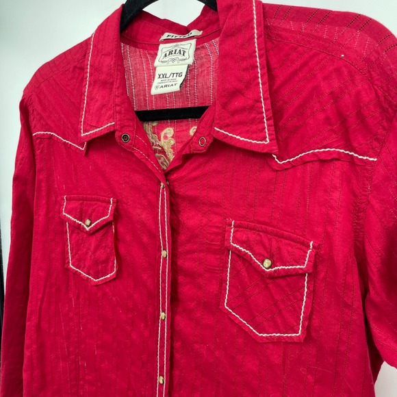 Ariat Tops - Ariat Womens XXL Red Embroidered Western Snap Front Shirt Fitted, Long Sleeve